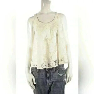 SEE BY CHLOE Ecru Cream 2 Piece Floral Boho Lace Cropped Tank  Cami 4US Small